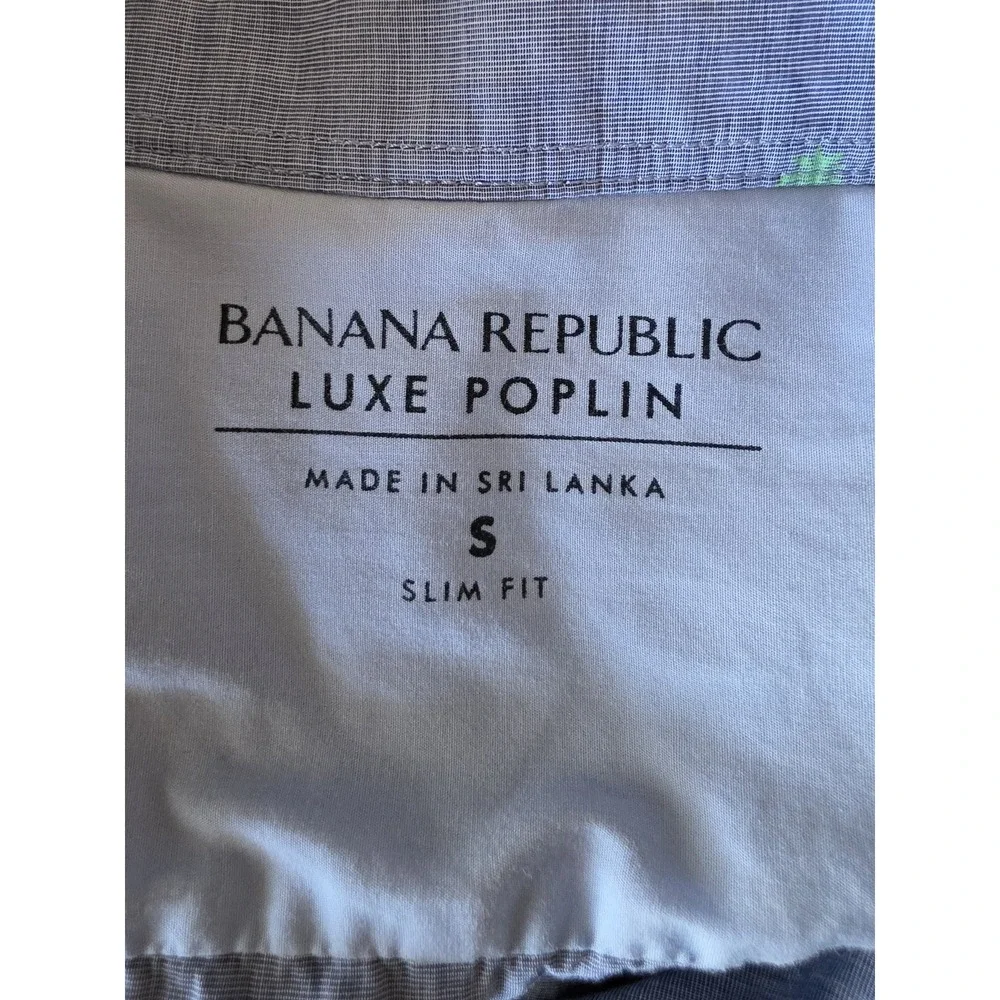 Banana Republic Men S Button-Down Shirt Blue Palm Tree Print Long Sleeve Cotton